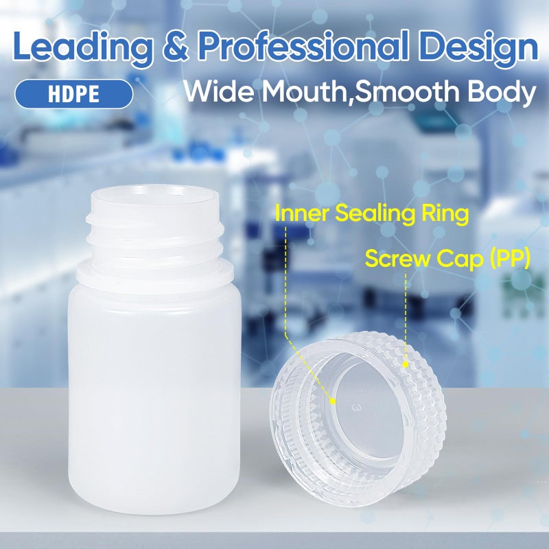 DEMORA 1 oz Small Plastic Bottles with Caps, Airtight Refillable Wide Mouth Travel Bottles for Toiletries, HDPE Food Grade Plastic Containers for Liquids Pill Sample Lab Reagent (Translucent, 4 Pcs) - Image 2